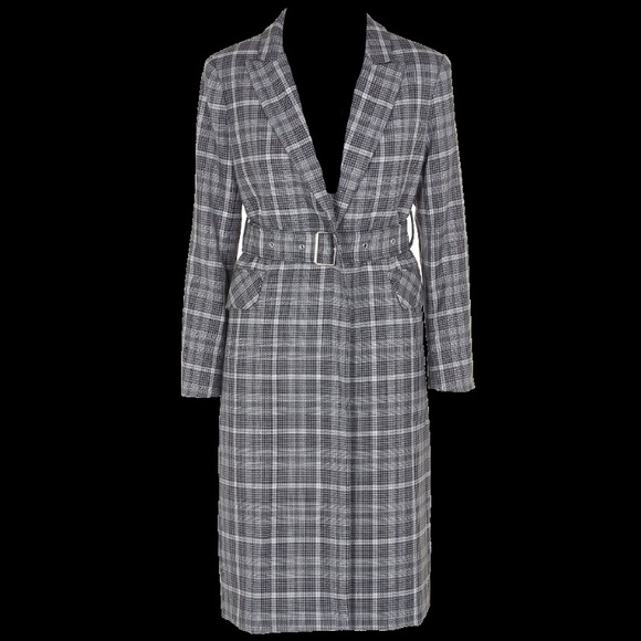 Mo&co designer long gray plaid trench coat blazer belt waist - medium - Picture 4 of 11